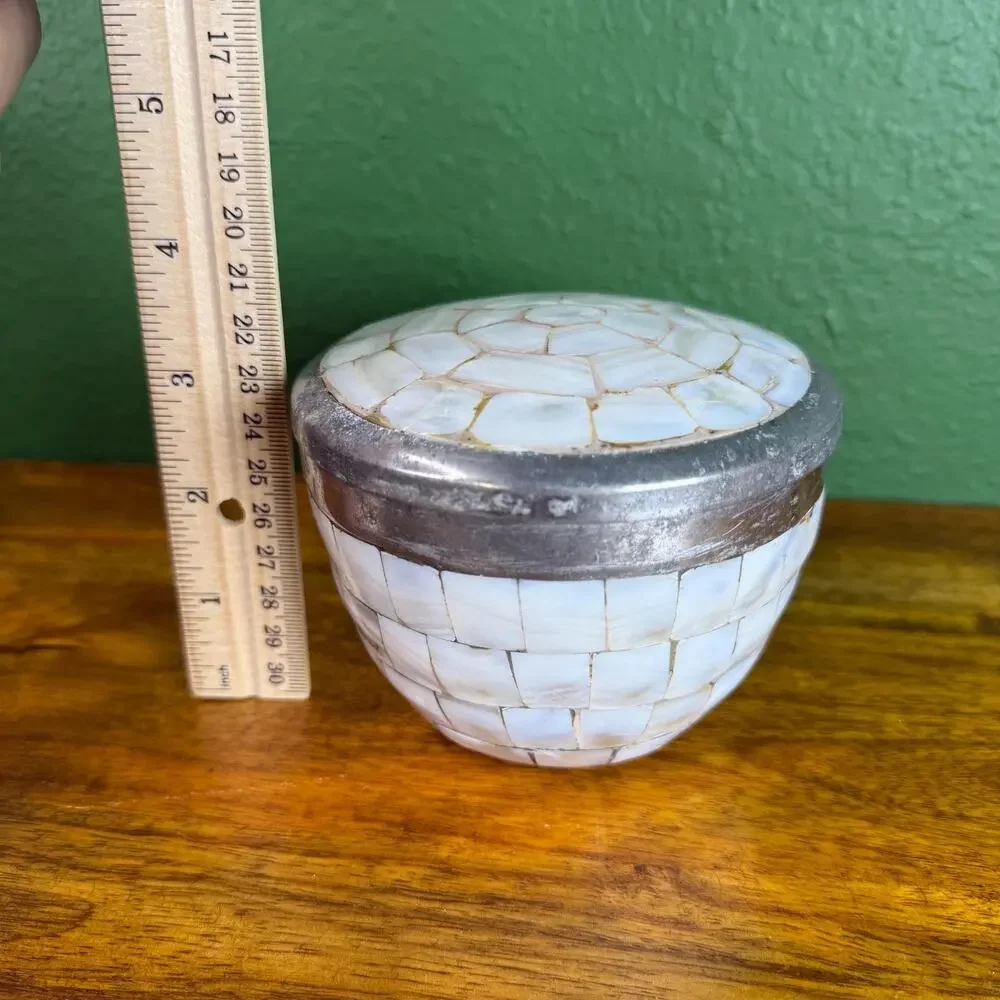 Vintage Mother of Pearl Trinket Box Jar with Lid